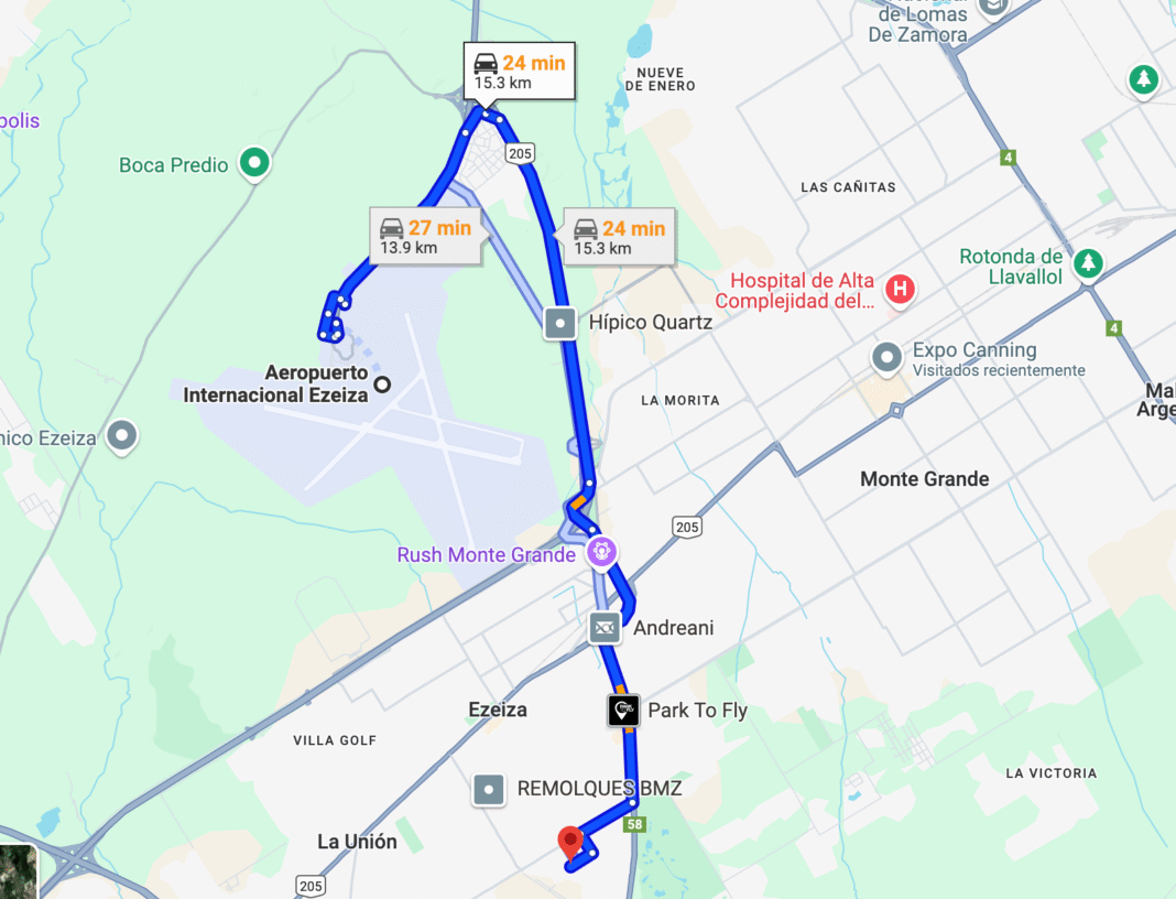 Distancia del Aeropuerto de Ezeiza a Canning